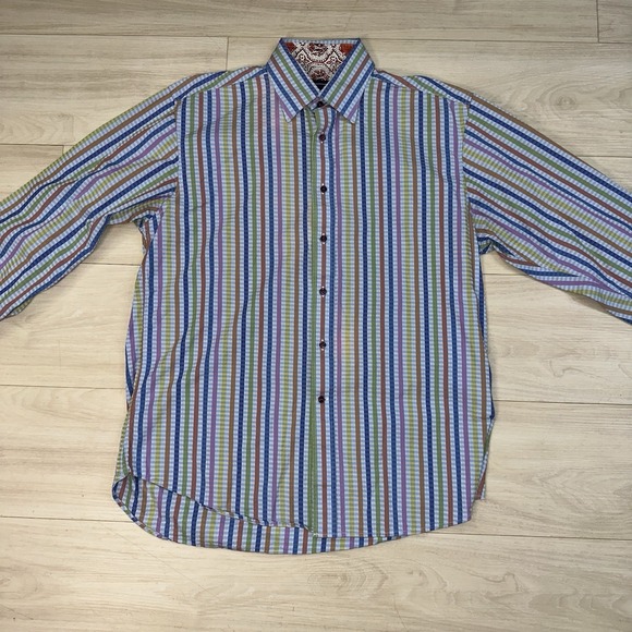 David Smith Australia Mens Sz Medium Long Sleeve Flip Cuff Geometric Blue Plaid - Picture 3 of 11